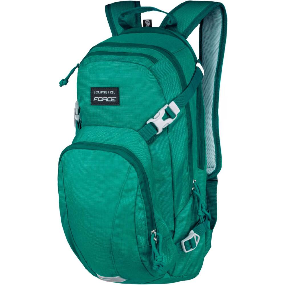 Lightweight and practical FORCE cycling backpack with a 12 L capacity (without reservoir). Compatible with the FORCE 250582 reservoir up to 2 L. The backpack features two large zippered compartments