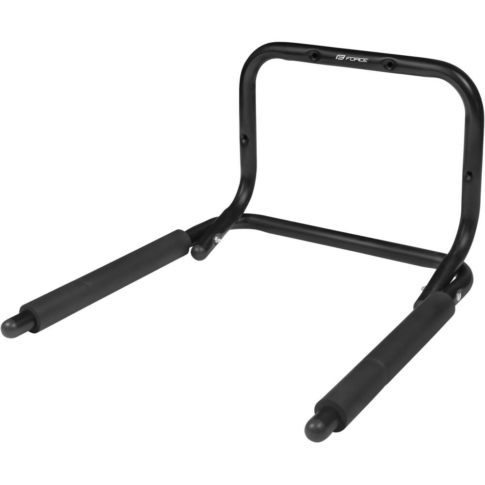 foldable bicycle wall hanger (4 holes)<br>to hang under the top frame tube <br>arms with polyurethane sleeves (to prevent frame scratch)<br>spacing of carrying arms: 43 cm