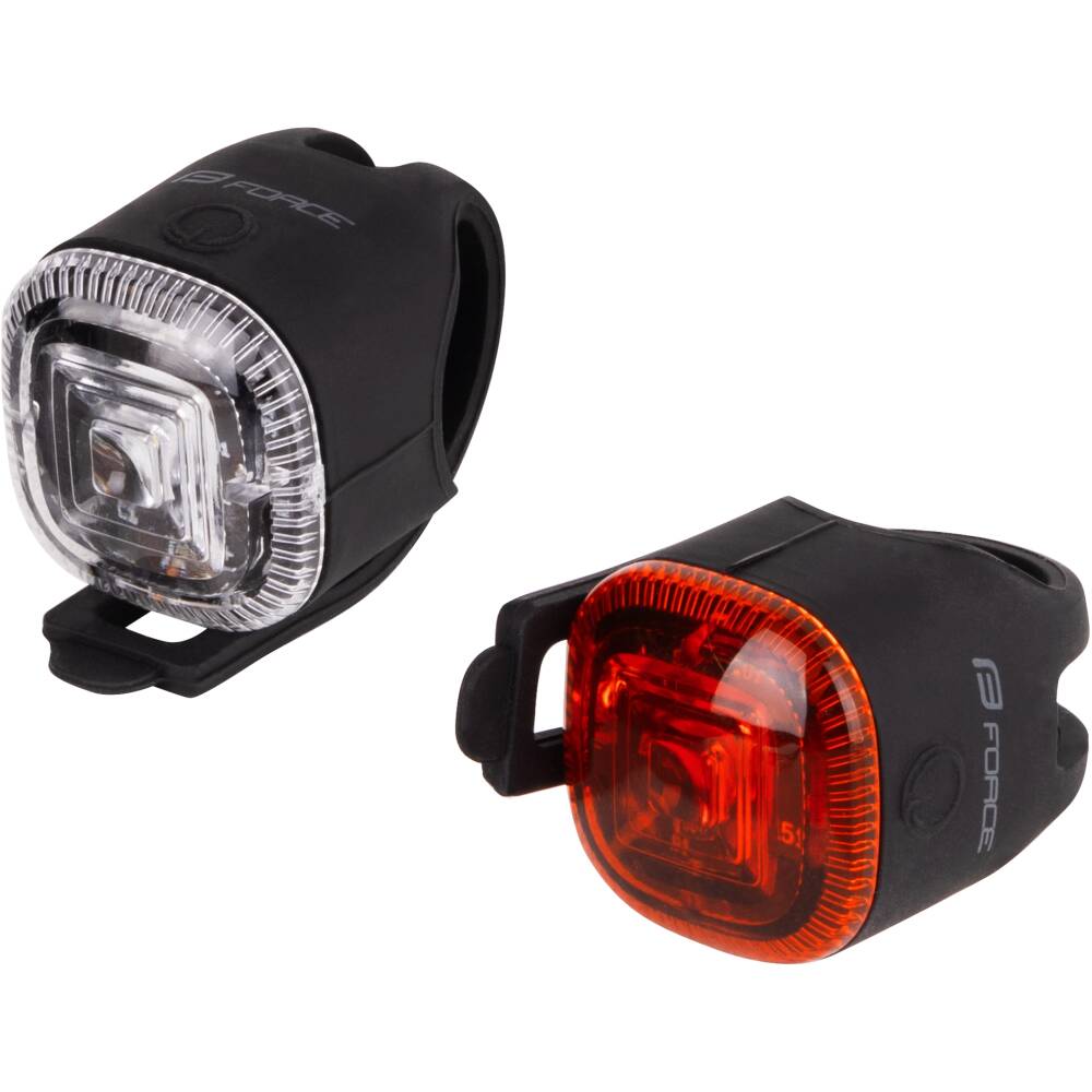 1x super bright front white LED + 1x super bright rear red LED<br>functions: lighting + flashing<br>universal elastic silicone holder for diameter 22