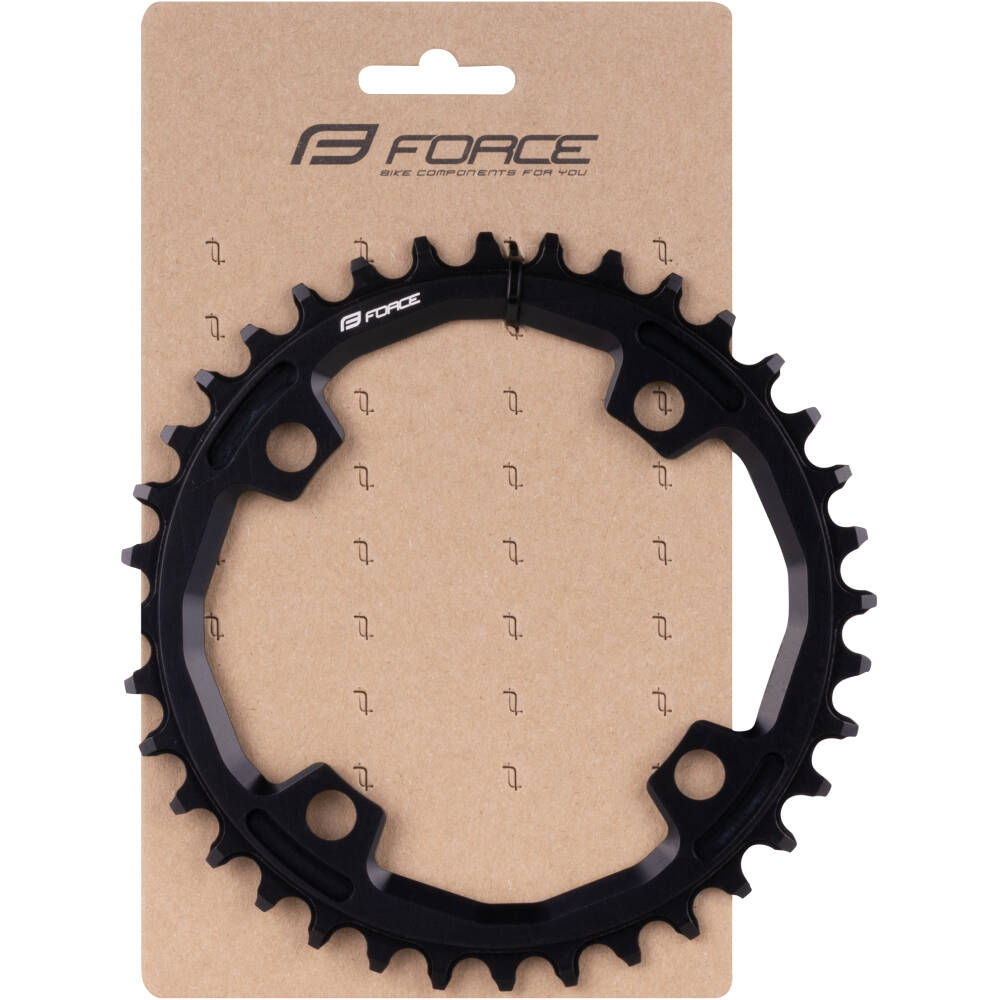 wide teeth) <br>prevents the chain from falling<br>chainring is designed for 10 - 11 -12 speed systems<br>finish: black anodized<br>material: AL 7075<br>BCD - bolt circle diameter – pitch of mounting bolts - 4 bolt: 104mm - distance between axles of opposite holes<br>tooth nr.: 36<br>weight: 60g<br>MADE IN CZECH REPUBLIC