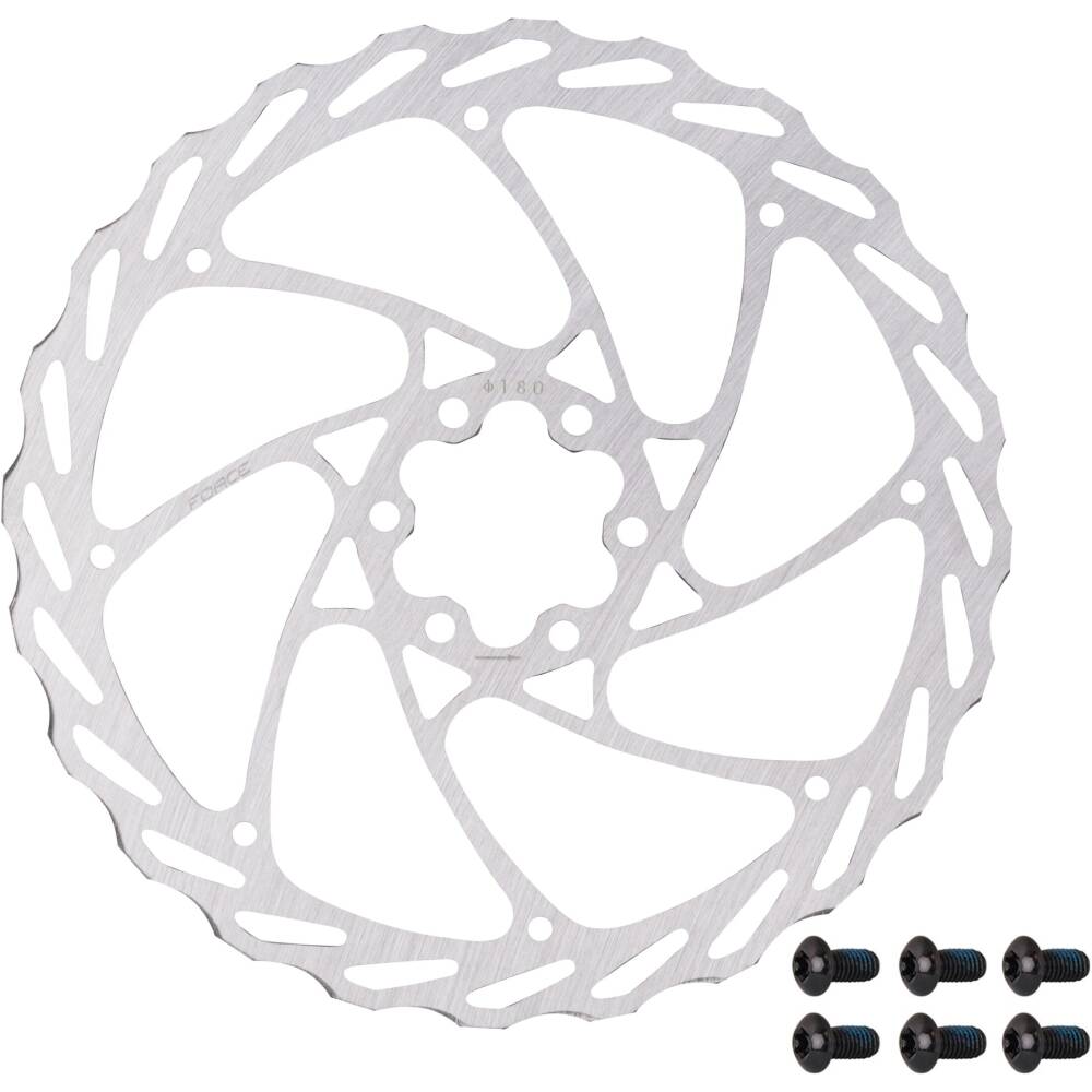 diameter of the brake rotor: 180 mm<br>6 bolt attachment<br>with torx screws<br>material: stainless steel <br>weight: 131 g<br>packed in polybag with FORCE card