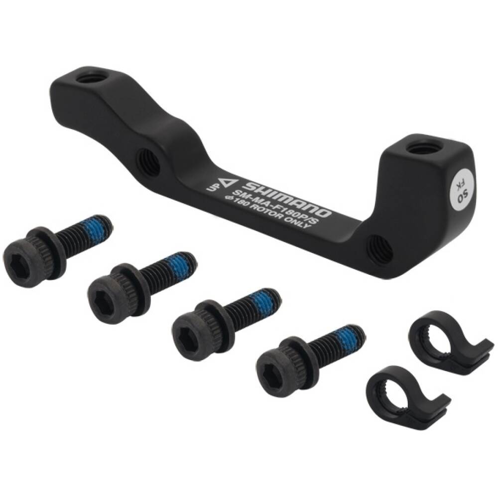 front adapter for disc brake<br>postmount/ standard<br>designed for disc rotors: 180 mm<br>with 4 hex mounting screws<br>weight: 43 g