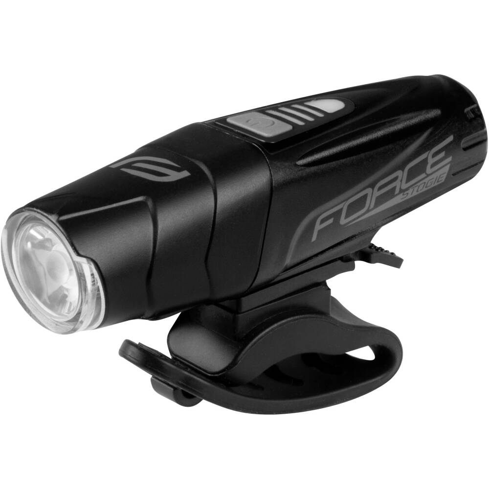 1x OSRAM P9 LED 10W 900LM<br>6 functions: 3 lighting + 3 flashing modes<br>universal elastic silicone holder for handlebars 22