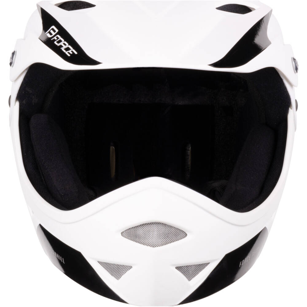 and comfort thanks to the linings and padding. All downhillers will be satisfied with this one.<br><br><br>JUNIOR downhill helmet<br>bottom part is NOT removable <br>padding under chin (protection while fastening)<br>size: 54 - 58 cm/ S - M<br>weight: 704 g<br>CE certificate<br>packed in FORCE box