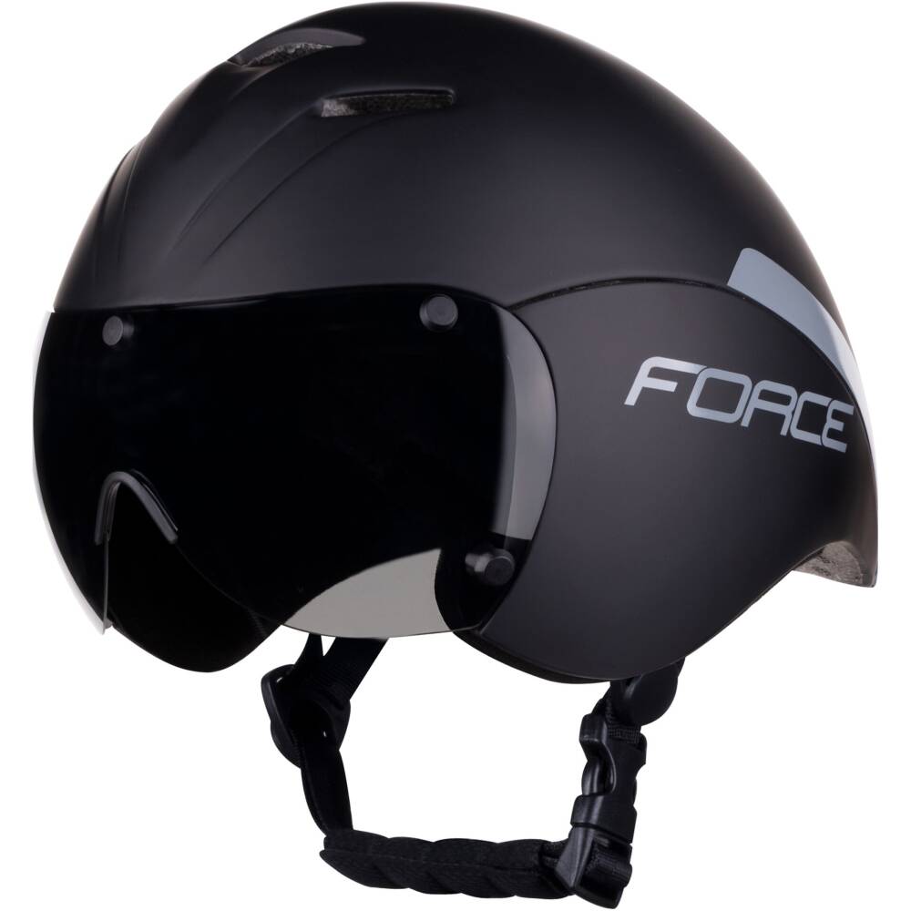 An aerodynamic helmet that was used in the 2022 season<br>by professional team Intermarché Wanty Gobert<br>in-mold technology<br>adjustable retention system<br>package including magnetic smoke visor<br>padding under chin (protection while fastening)<br>size: 55 - 61 cm / UNI<br>weight:  348 g<br>CE certificate<br>packed in FORCE box<br>
