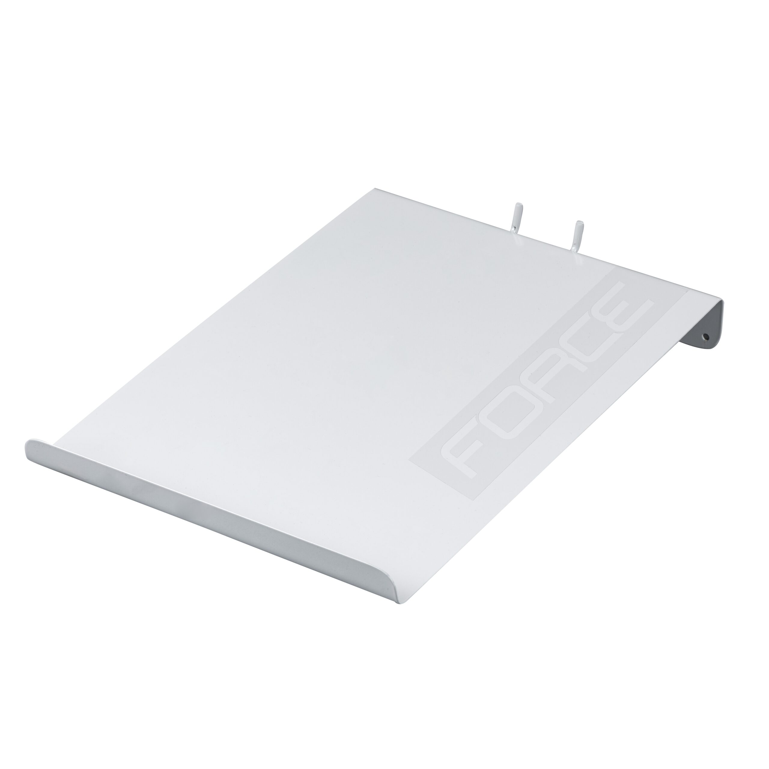 shoes/helmets rack/shelffor FORCE show walls (U624175) or stands FORCE (999235)decent gray sticker with the Force logo on the shelf surfaceprotective felt against scratching the stand is glued to the back of the shelfthe angle of inclination of the shelf is about 5-10° degreesmaximum load capacity: 2 kgsize of holder: width: 250 mm