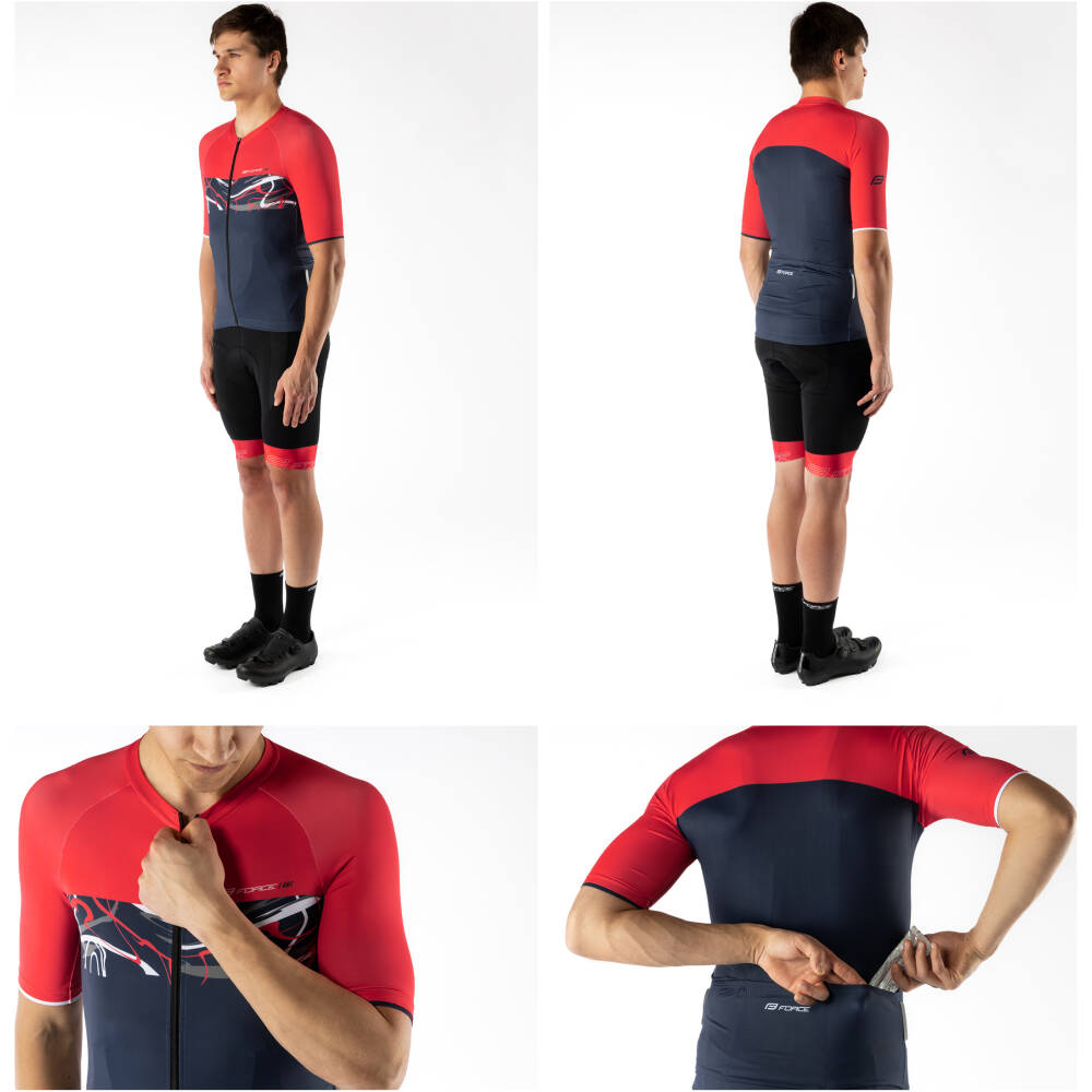 3 rear pockets<br>elastic rubber hem with anti-slip silicone<br>reflective features