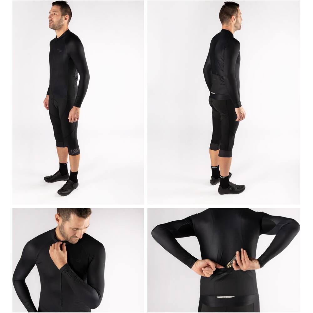 3 rear pockets<br>elastic rubber hem with anti-slip silicone<br>reflective features