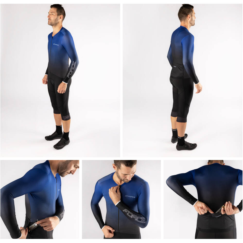 3 rear pockets + 1 zipper water-resistant pocket<br>hem with anti-slip silicone on back part<br>reflective elements