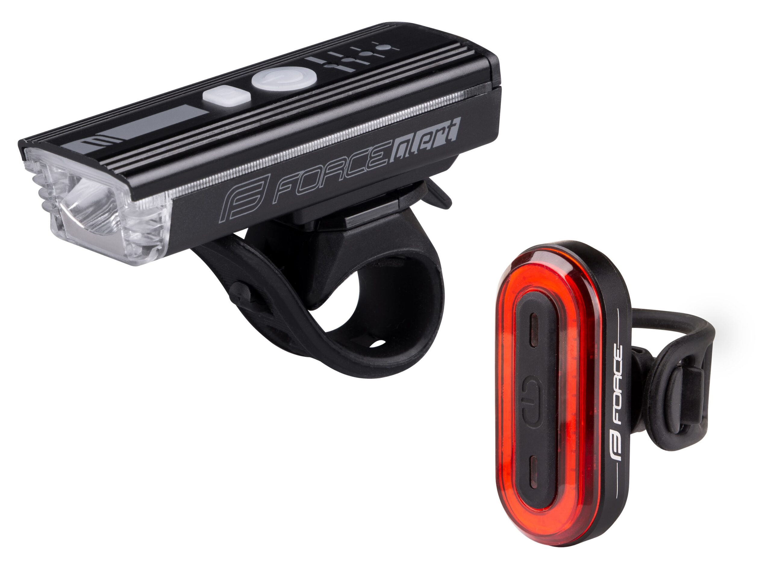 front light FORCE ALERT 350LM USB (art.45176)1x 5W Samsung LED 350 LM + 12x side SMD LED5 functions: 3lighting + flashing mode + alarmuniversal elastic silicone holder for handlebar 22