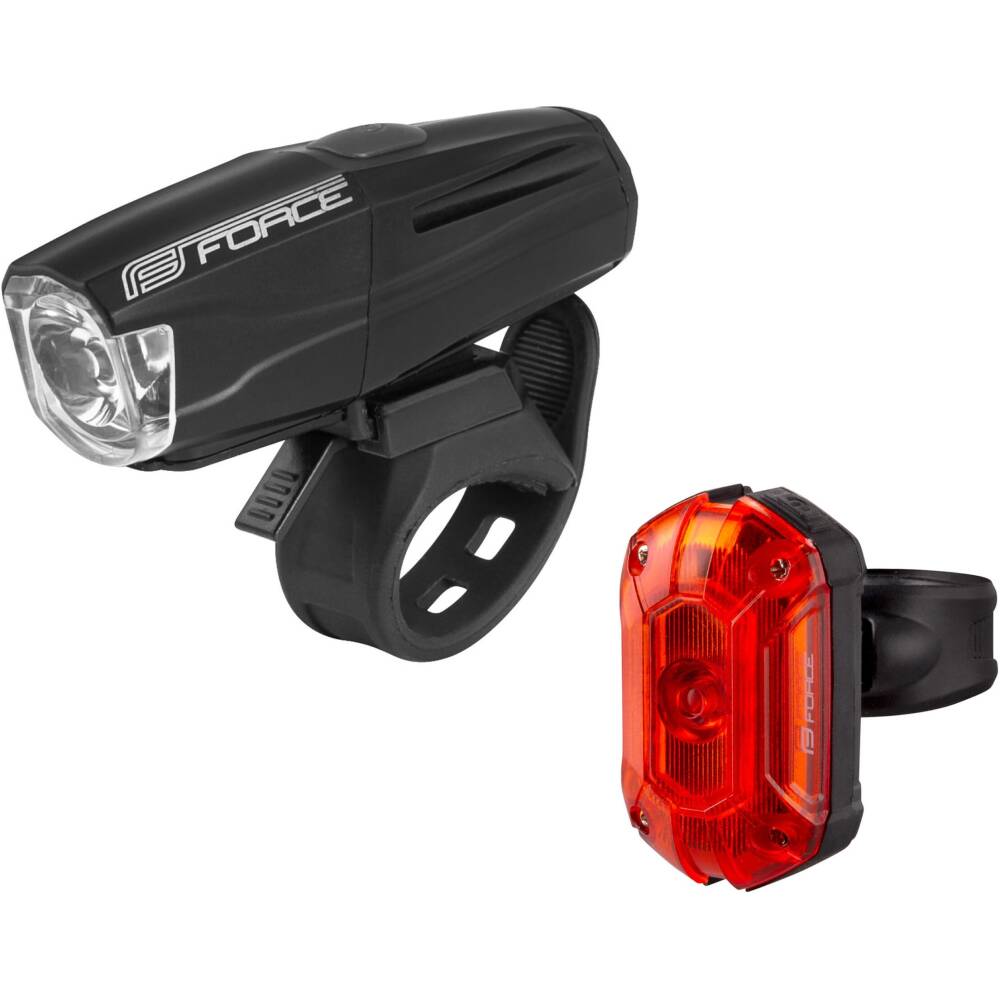 Set contains high - perfomance front light "Shark" with strong 5W LED diode with 500LM strenght and 8 functions of lighting and flashing and also high - perfomance rear flash light "RUBY" with 25LM strong LED diode which has very good side visibility and also long distance visibility. <br>Set includes holders for handlebars