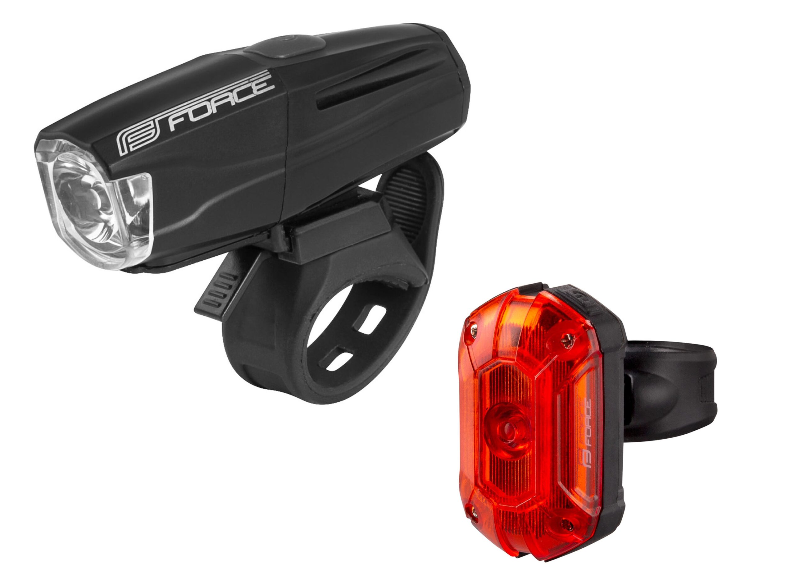 Set contains high - perfomance front light "Shark" with strong 5W LED diode with 500LM strenght and 8 functions of lighting and flashing and also high - perfomance rear flash light "RUBY" with 25LM strong LED diode which has very good side visibility and also long distance visibility. Set includes holders for handlebars