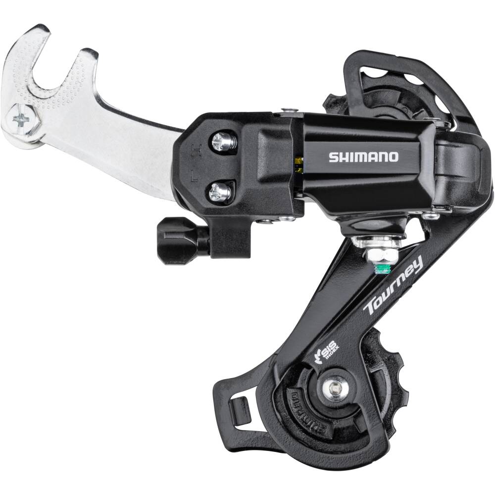 MTB měnič na 6/7 kolo<br>střední vodítko<br>provedení s hákem<br>největší pastorek: 28 zubů<br>nejmenší pastorek: 14 zubů<br>rozsah napínání řetězu: 34 zubů<br>k sadě TOURNEY<br>baleno v krabičce