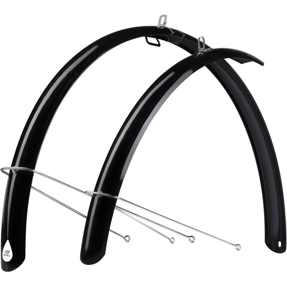 set of mudguards front + rear<br>designed for 28" TREKKING wheels<br>width of mudguard: 48 mm<br>material: PET with one-piece steel brackets <br>weight: 415 g<br>packed in polybag<br>made in Italy