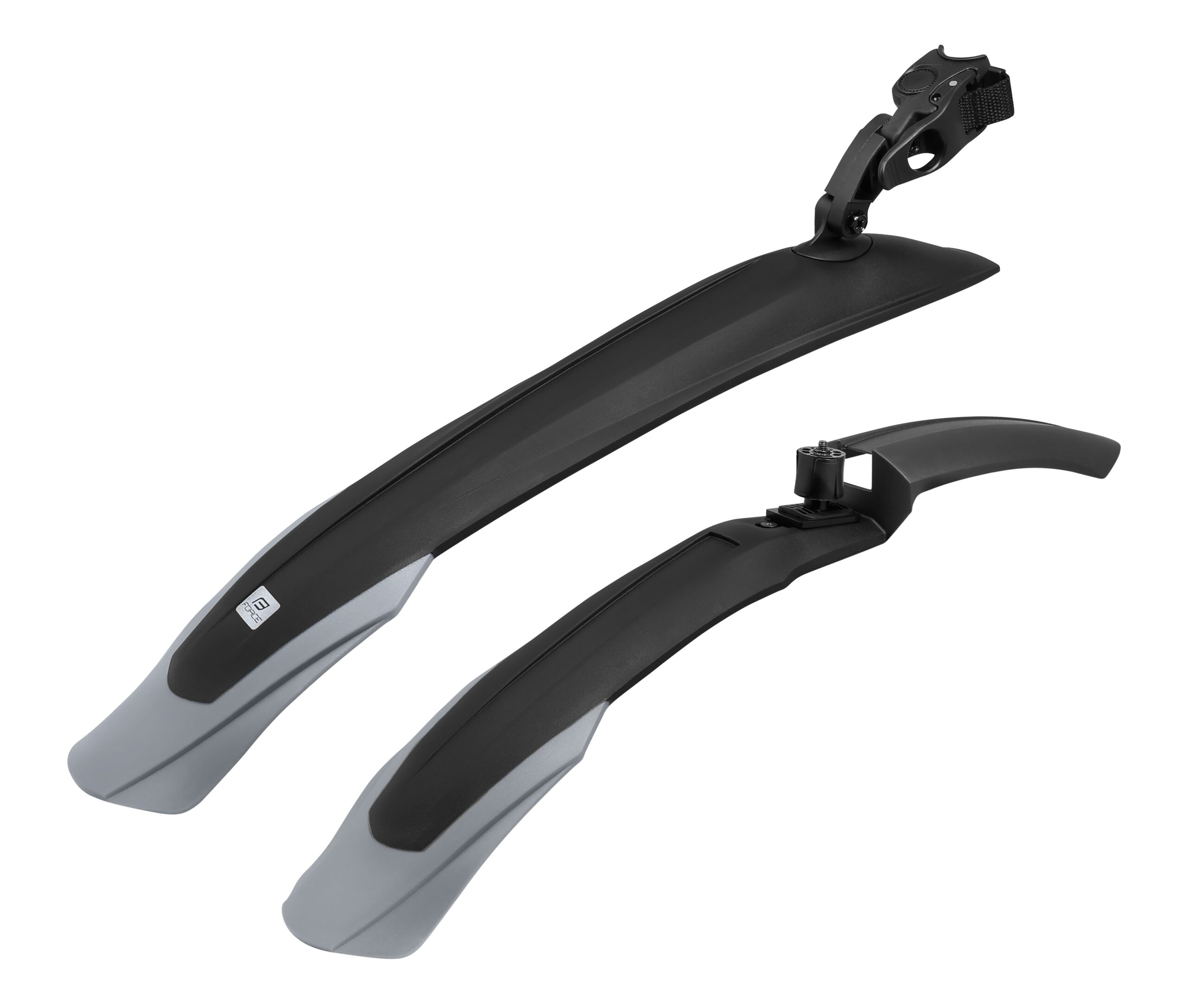 set of mudguards front + reardesigned for oll bike 24" - 29" wheelsfor suspension forks (inner diameter 15-35 mm)for all types of seatposts with rounded profilewidth of mudguard: 77 mm (in the middle)width of mudguard: 100 mm (in the grey end)material: plastic