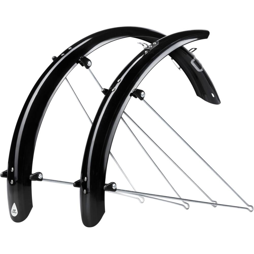set of mudguards front + rear<br>designed for 20" wheels<br>width of mudguard: 58 mm<br>material: PET with two-piece steel brackets + stainless steel stays<br>weight: 470 g<br>in some cases it is necessary to adjust the length of stays by shortening<br>packed in polybag<br>made in Italy