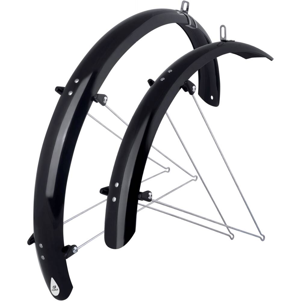 set of mudguards front + rear<br>designed for 24" wheels<br>width of mudguard: 58 mm<br>material: PET with two-piece steel brackets + stainless steel stays<br>weight: 505 g<br>in some cases it is necessary to adjust the length of the struts by shortening<br>packed in polybag<br>made in Italy