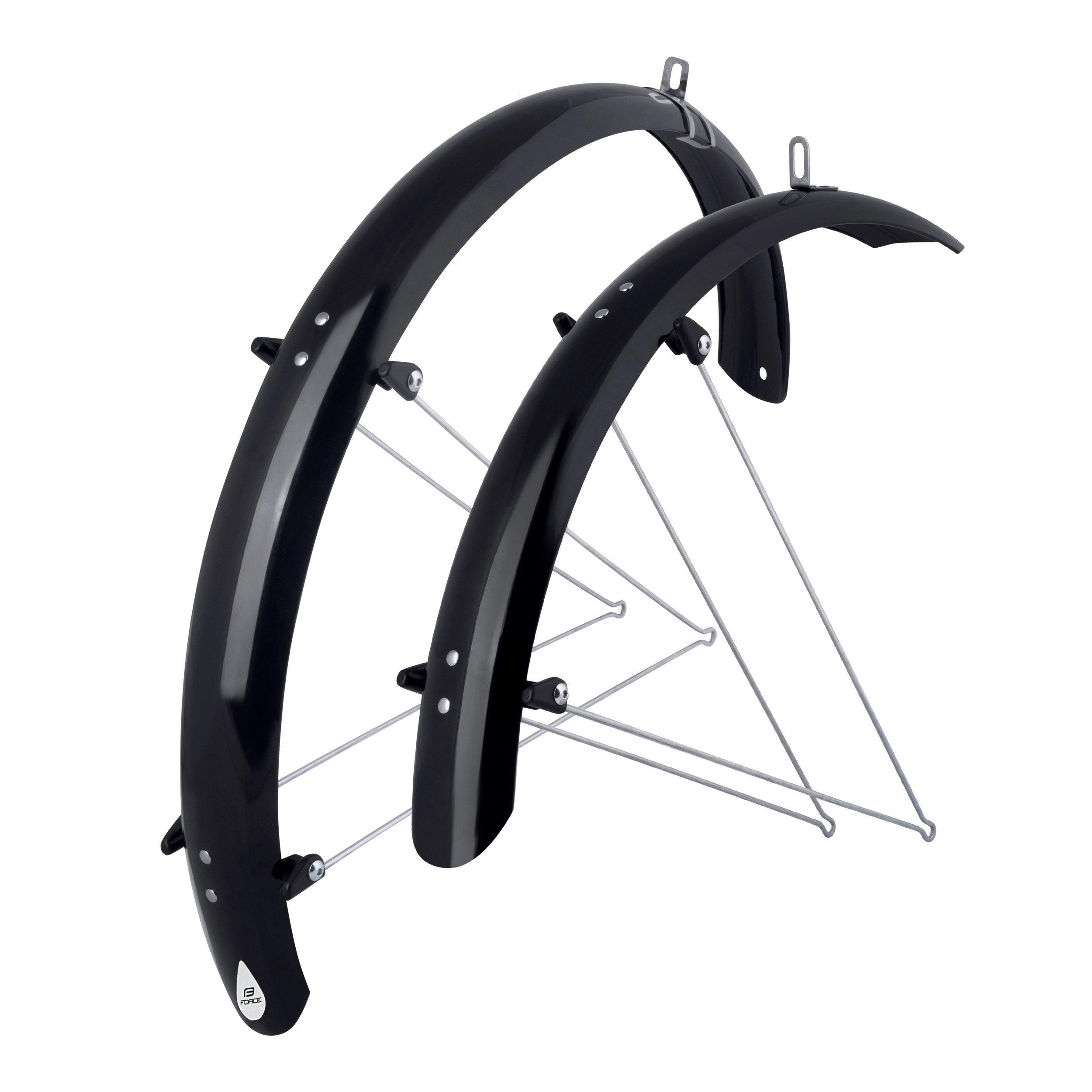 set of mudguards front + reardesigned for 26" wheelswidth of mudguard: 58 mmmaterial: PET with two-piece steel brackets + stainless steel staysweight: 540 gin some cases it is necessary to adjust the length of the struts by shorteningpacked in polybagmade in Italy