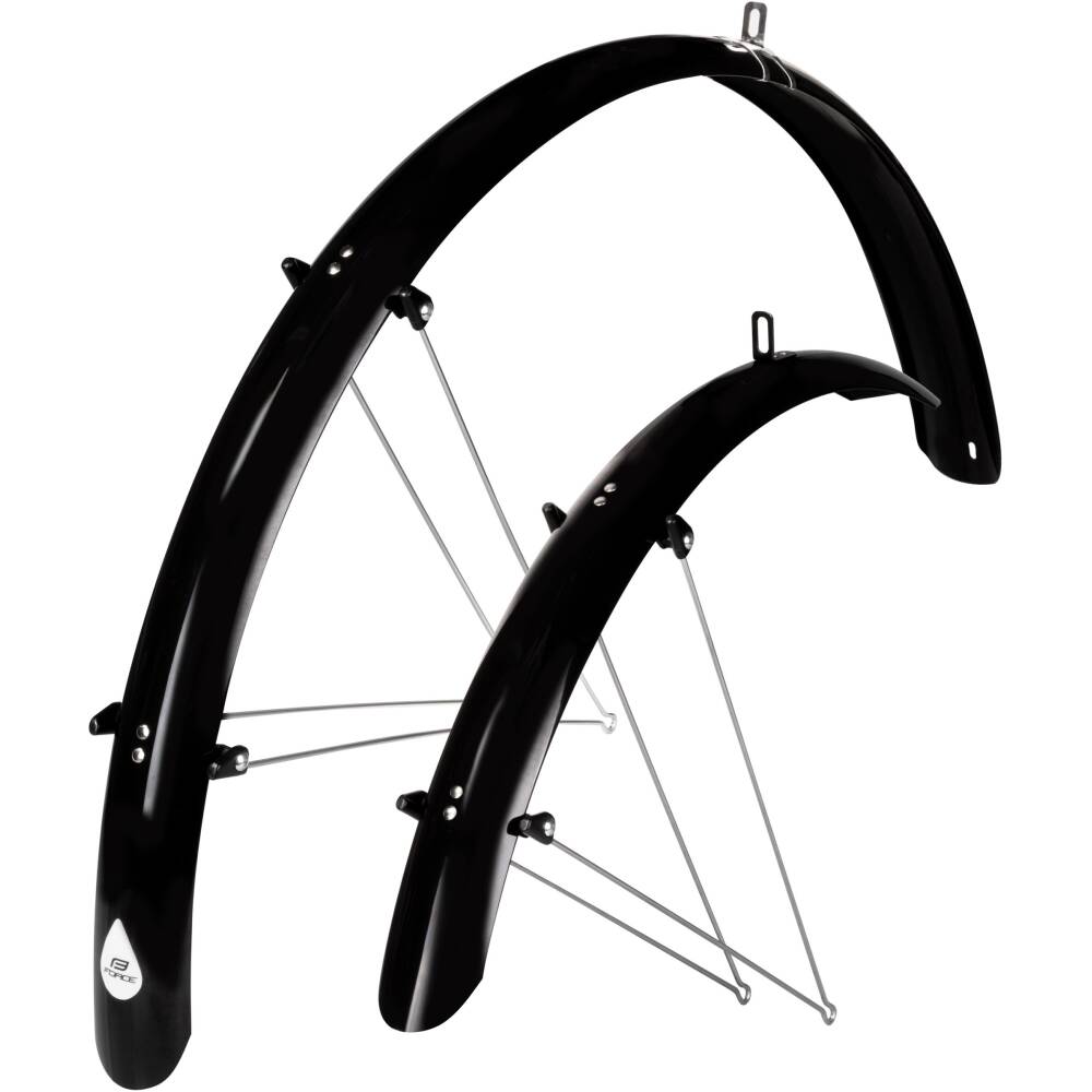 set of mudguards front + rear<br>designed for 28" TREKKING wheels<br><strong>extended version of article 8990605 - rear mudguard extender for 80 mm<br></strong>front mudguard length: 670 mm <br>rear fender length: 1210 mm<br>stay length: 370 mm<br>width of mudguard: 58 mm<br>material: PET with two-piece steel brackets<br>weight: 550 g<br>in some cases it is necessary to adjust the length of the struts by shortening<br>packed in polybag<br>made in Italy