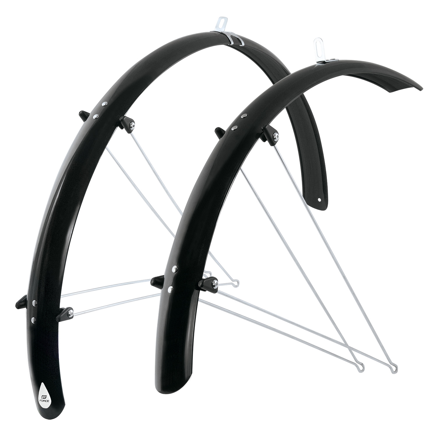 This product has been discontinued and is replaced by the product with code 8990606.set of mudguards front + reardesigned for 28" TREKKING wheelsextended version of article 89906front mudguard length: 670 mm rear fender length: 1130 mmstay length: 370 mmwidth of mudguard: 48 mmmaterial: PET with two-piece steel bracketsweight: 530 gin some cases it is necessary to adjust the length of the struts by shorteningpacked in polybagmade in Italy