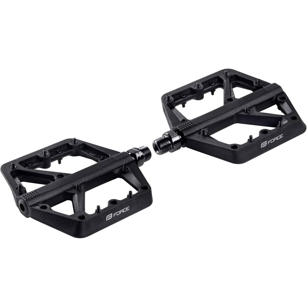 nylon pedals<br>sealed bearings + near by the crank there is HQ bushing bearing<br>replacable pins<br>platform size: 115x109 mm<br>weight of 1 pair: 362 g<br>packed on FORCE card