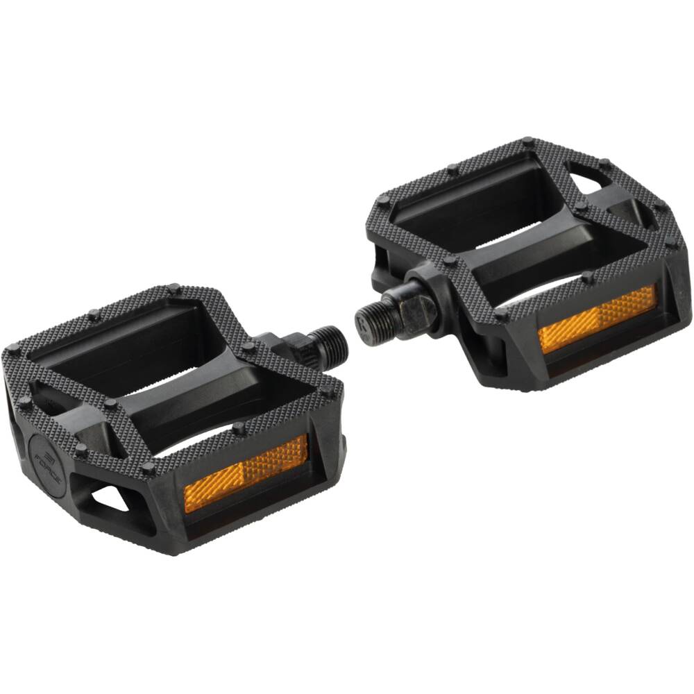 pedals FORCE MTB/TREK/BMX plastic with reflectors<br>ball bearings<br>platform size: 90 x 90 mm<br>weight of 1 pair: 333 g<br>packed in polybag