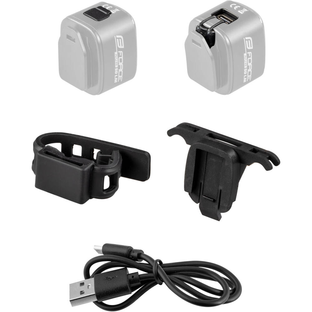 4 flashing modes<br>2 holders (1xUNI elastic silicone holder for seatpost + 1x saddle rail holder)<br>battery: integrated Li-Pol 400mAh