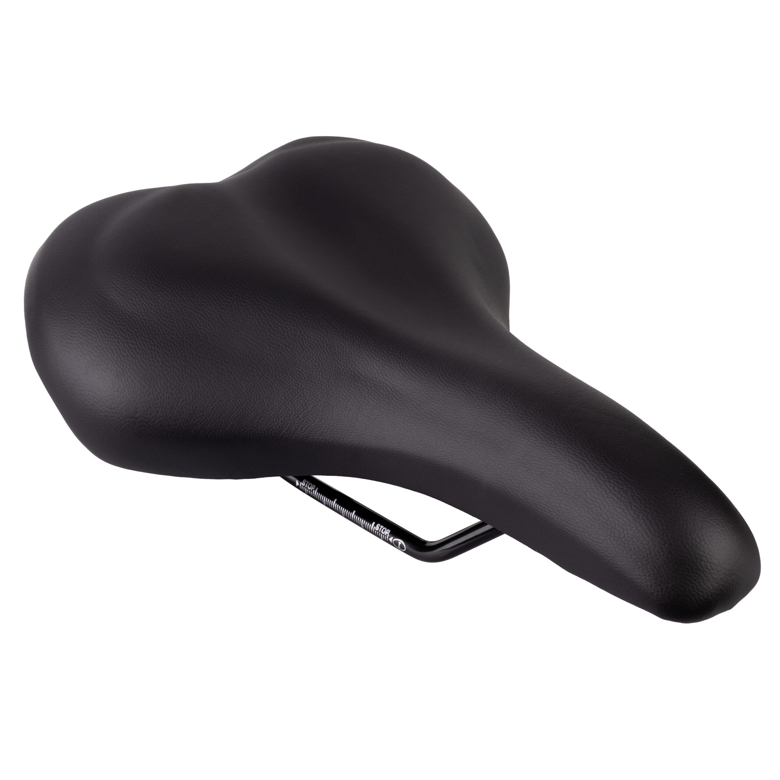 saddle with elastomer for suspension and gel insertdoes NOT include seatpost clampseat platform: PPEsteel rails with scalematerial: artificial leatherpadding: MEMORY FOAMsize: 265 x 195 mmweight: 489 gpacked in polybagMade in EU