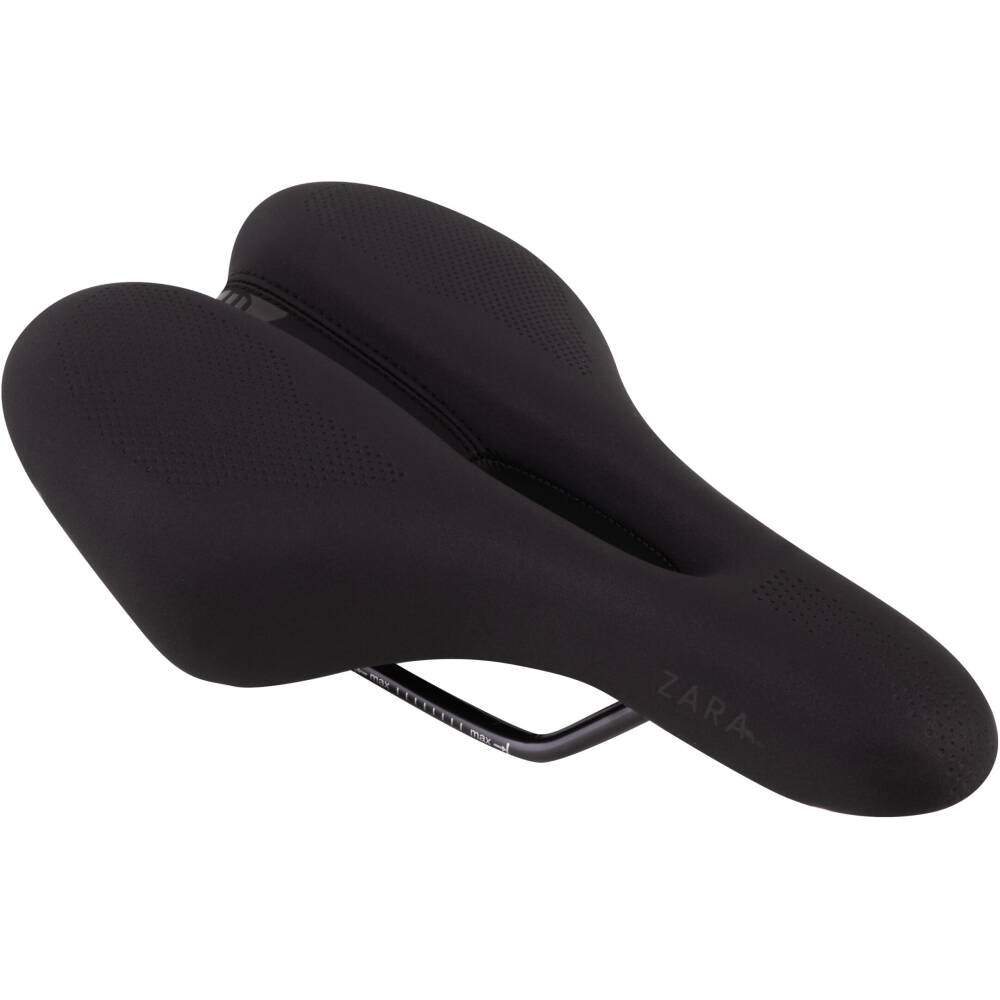 Comfortable wider ladies saddle with a flatter shape suitable for cycling and city bikes. <br>It has a high and soft layer of padding on a nylon construction with a distinctive longitudinal<br> hole to reduce pressure in sensitive areas to ensure riding comfort for a long time.<br><br>does NOT include seatpost clamp<br>seat platform: nylon<br>steel rails with scale<br>material: artificial leather<br>size: 260 x 155 mm<br>weight: 333 g<br>packed on FORCE card