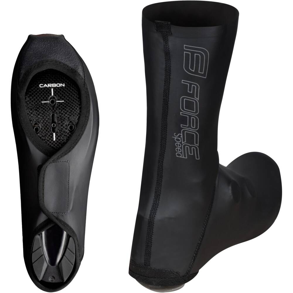 aero / time trial shoe covers<br>suitable also for wet and cold weather<br>without zipper - without fastening - extra elastic<br>for road cycling shoes<br>2 openings on the sole + velcro<br>taped seams<br>putting on: first pull the cover over the calf