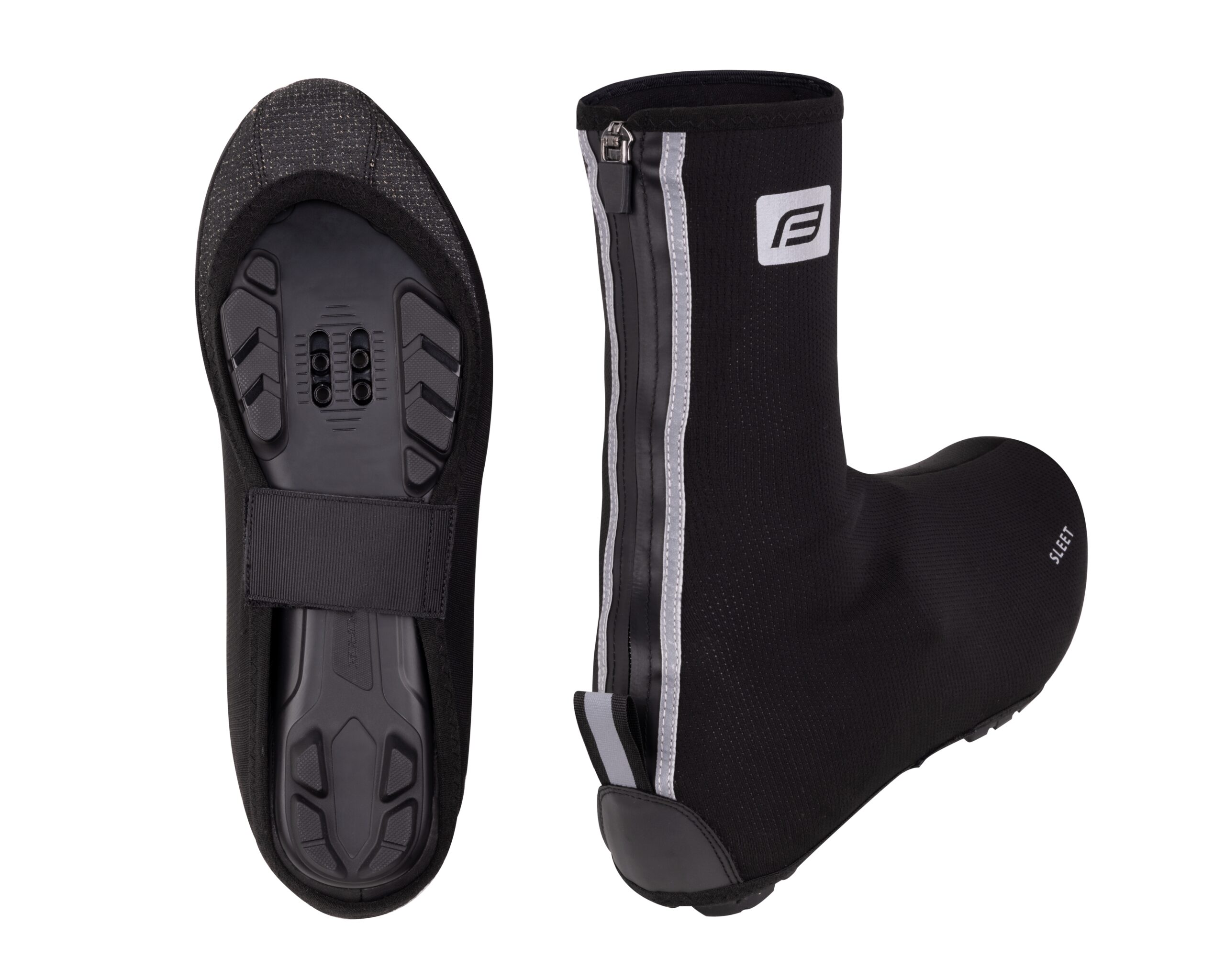 for MTB shoeshole through the whole sole + velcrocentral sole strap with velcro fastenerzip fastening at the back (waterproof)reinforced toe capreflective logosreflective strap on the back for better shoe fittingantislip silicone on heelwaterproof material