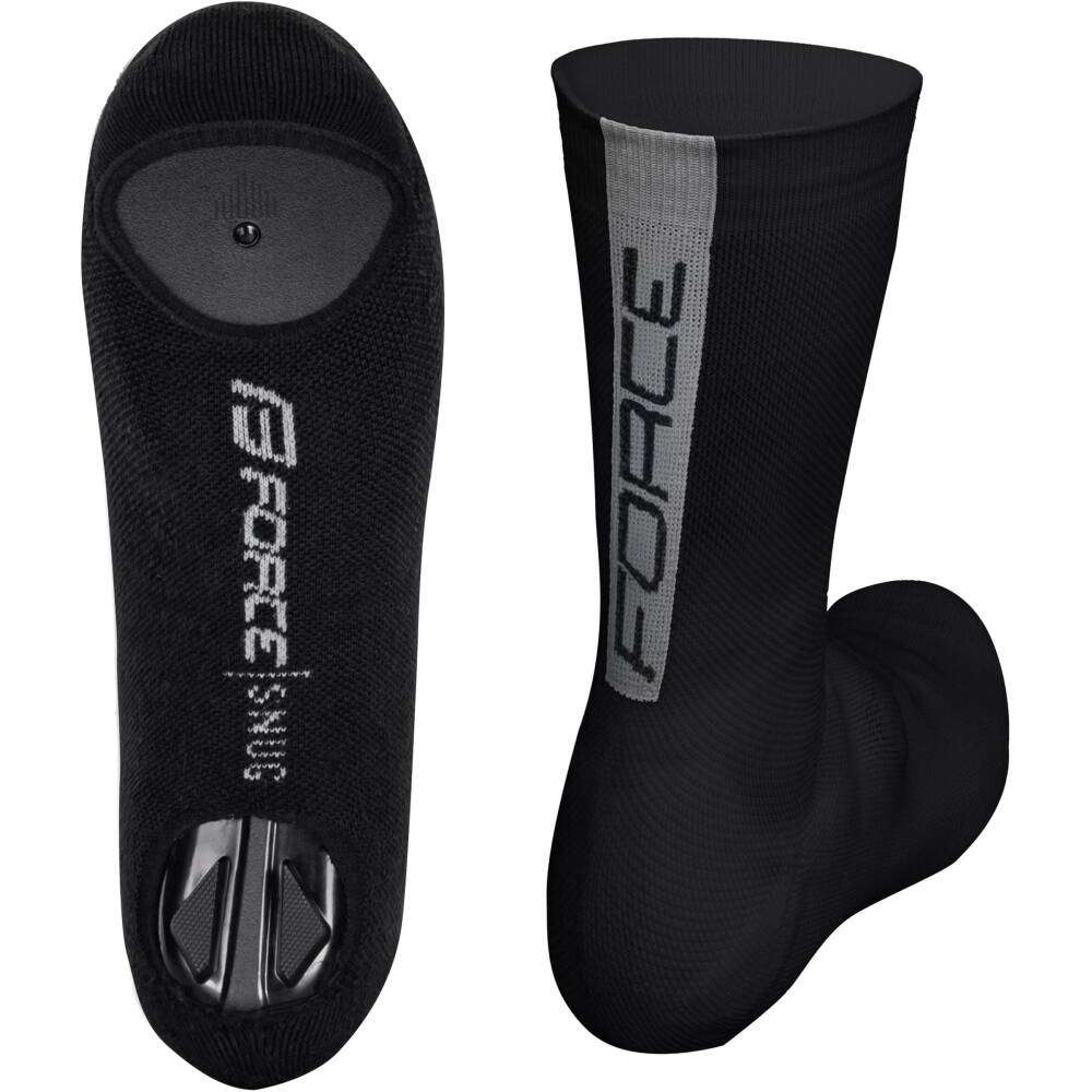 <p>Knitted FORCE cycling shoe covers SNUG for road shoes are made from a lightweight and elastic material that provides both aerodynamics and pleasant thermal insulation for riding in cold weather. The sole features two openings for the heel and cleats