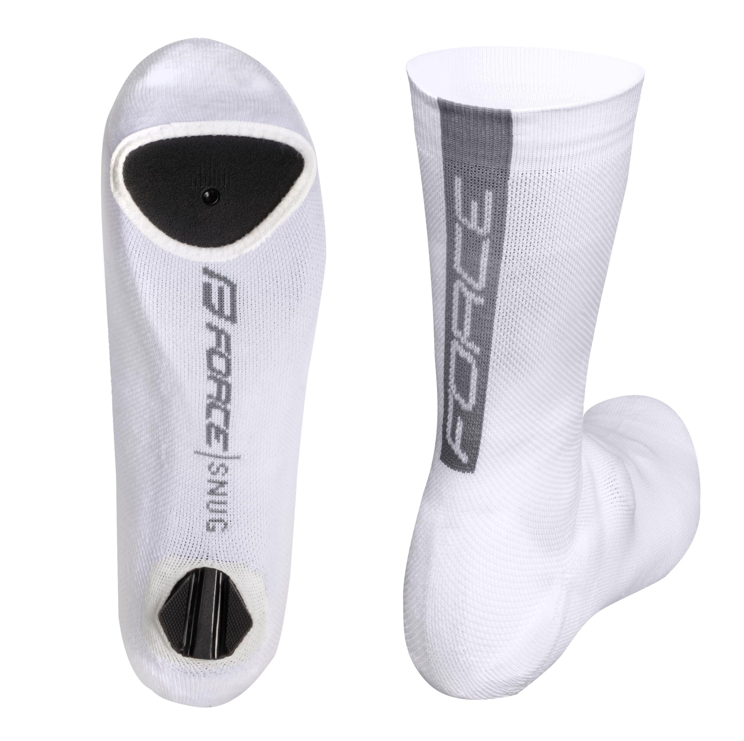 Knitted FORCE cycling shoe covers SNUG for road shoes are made from a lightweight and elastic material that provides both aerodynamics and pleasant thermal insulation for riding in cold weather. The sole features two openings for the heel and cleats