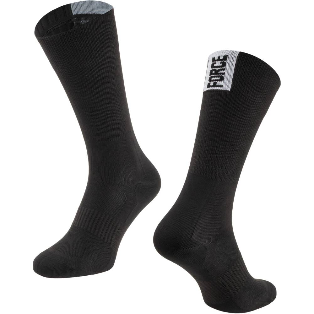 higher cycling socks FORCE suitable for other sports<br>size S-M corresponds to EUR 36 - 41 / UK 4 - 7<br>size L-XL corresponds to EUR 42 - 46 / UK 8 - 11<br>protects against bruises from shoes (instep) <br>highly breathable material<br>unstretched height is 24 cm<br>heel height 26 cm<br>divided into R and L sock<br>material: Nylon 85%