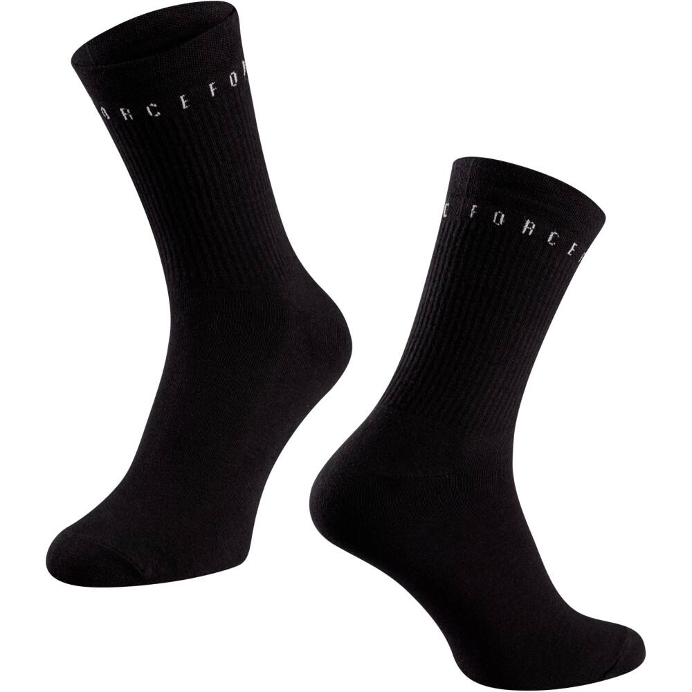 higher cycling socks FORCE suitable for other sports<br>size S-M corresponds to EUR 36 - 41 / UK 4 - 7<br>size L-XL corresponds to EUR 42 - 46 / UK 8 - 11<br>protects against bruises from shoes (instep) <br>highly breathable material<br>unstretched height is 17 cm<br>heel height 19 cm<br>material: Cotton 85%
