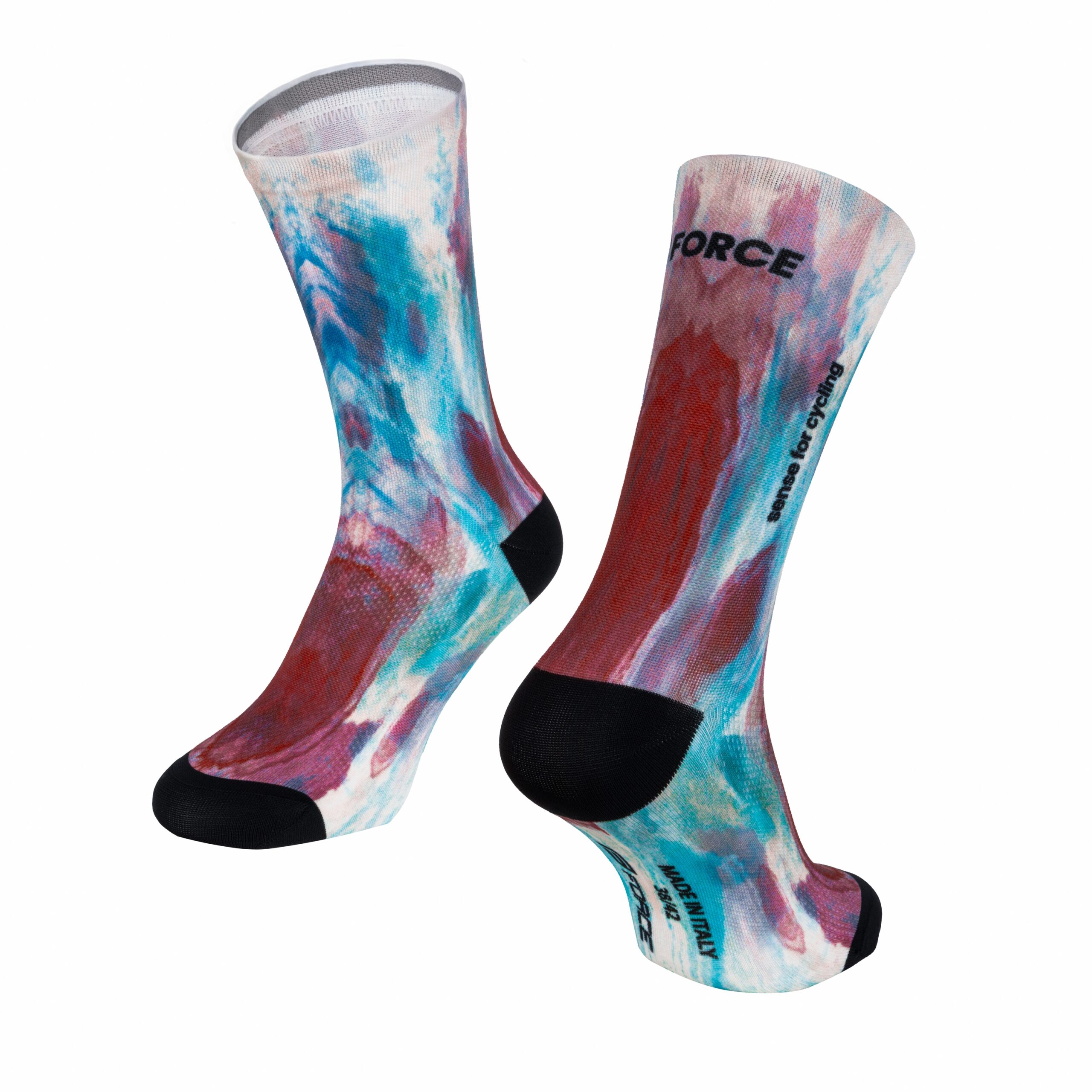 FORCE SUBLIME are high-cut sports socks featuring a bold design created using sublimation printing technology. They are made from a highly breathable material (90% polyester