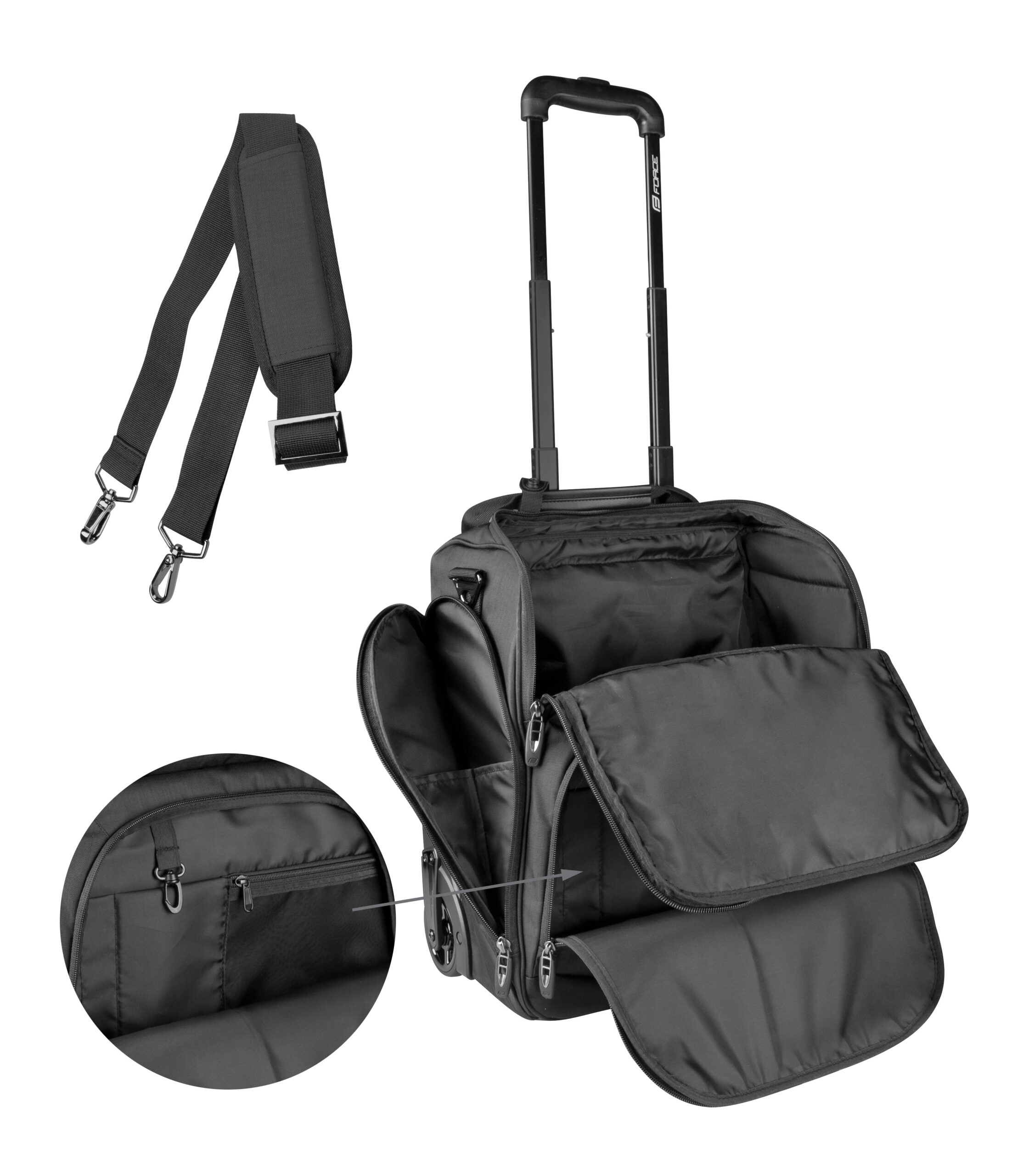 2 wheelsside pockets and compartments for personal belongingsshoulder strapmaterial: polyester / nylonlength: 37cm
