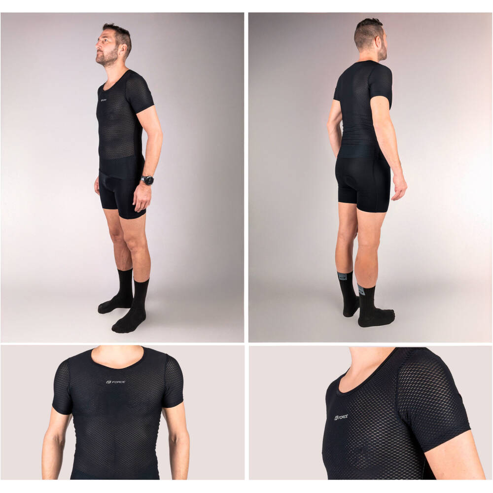 it adapts well to the body and does not interfere under additional layers.</p><p>The perforated fabric structure ensures excellent ventilation and supports fast drying. The base layer feels pleasant on the skin and is suitable for wearing directly on the body. Short sleeves provide light coverage while maintaining high breathability.</p><p>The base layer is suitable not only for cycling