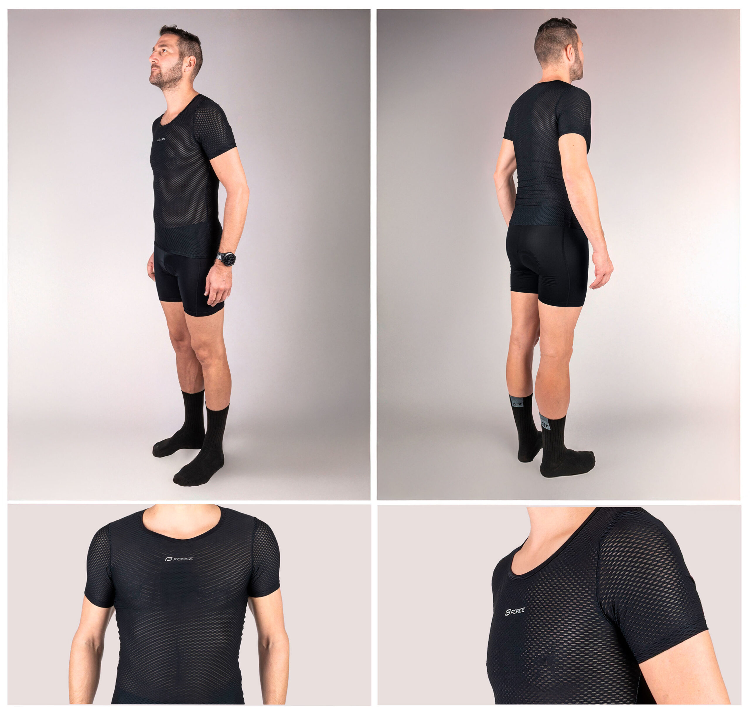 it adapts well to the body and does not interfere under additional layers.The perforated fabric structure ensures excellent ventilation and supports fast drying. The base layer feels pleasant on the skin and is suitable for wearing directly on the body. Short sleeves provide light coverage while maintaining high breathability.The base layer is suitable not only for cycling
