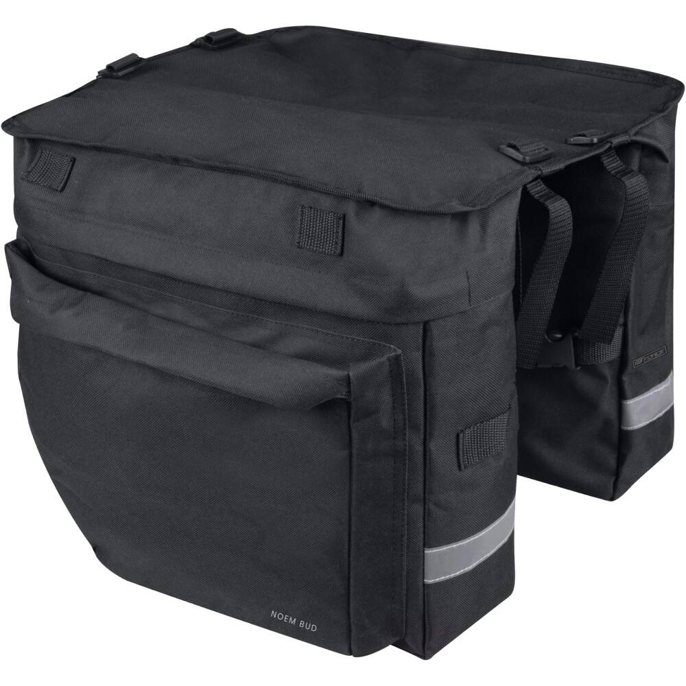rear double-bag FORCE NOEM BUD<br>with strap fastening on rear carrier<br>2 big pockets with zipper + 2 small pockets with zipper<br>reflective features<br>strap for blinking light<br>height: 29 cm