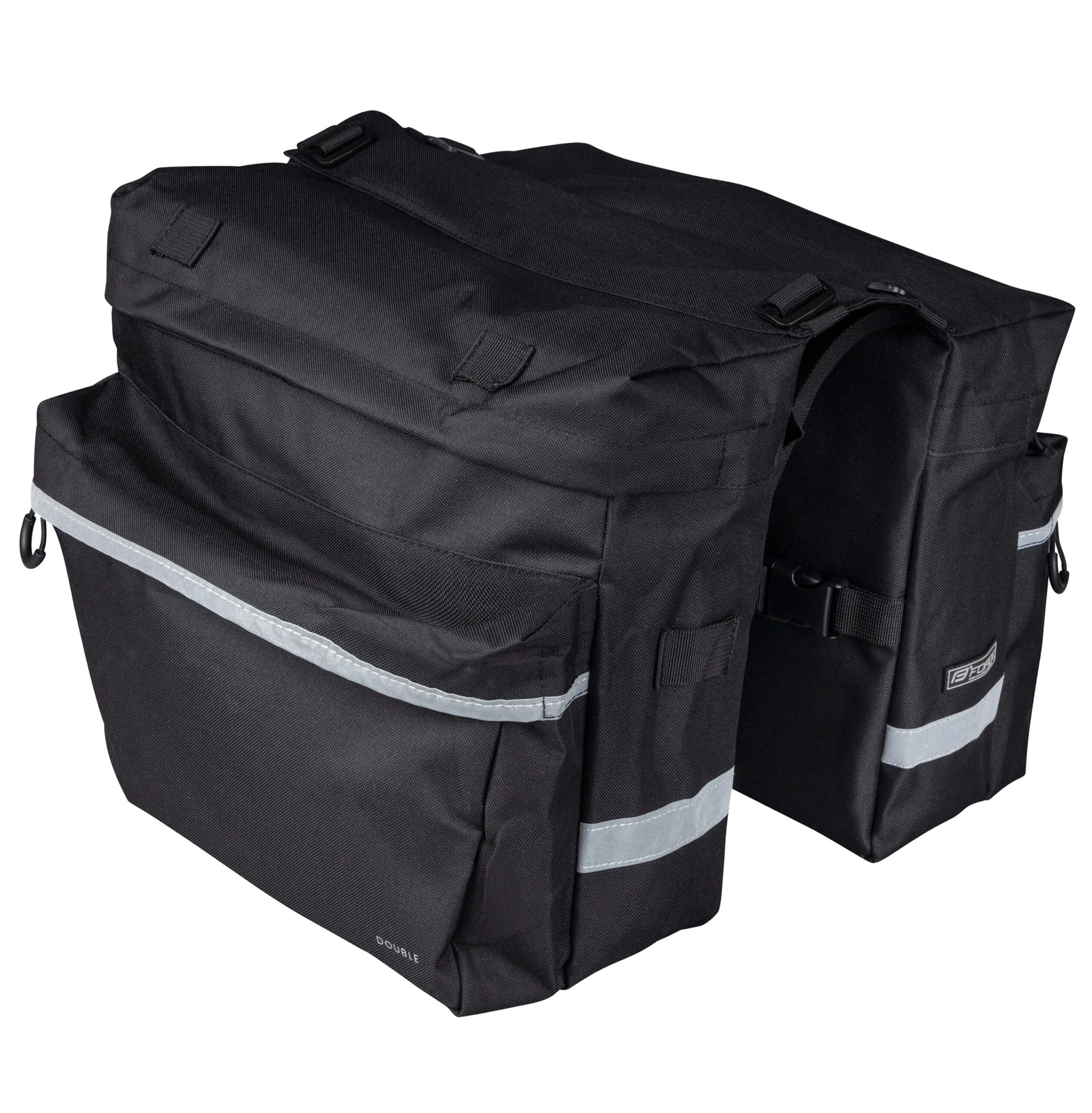 reinforced rear double-bag FORCE DOUBLEwith strap fastening on rear carrier2 big pockets with zipper + 2 small pockets with zipperreflective features
