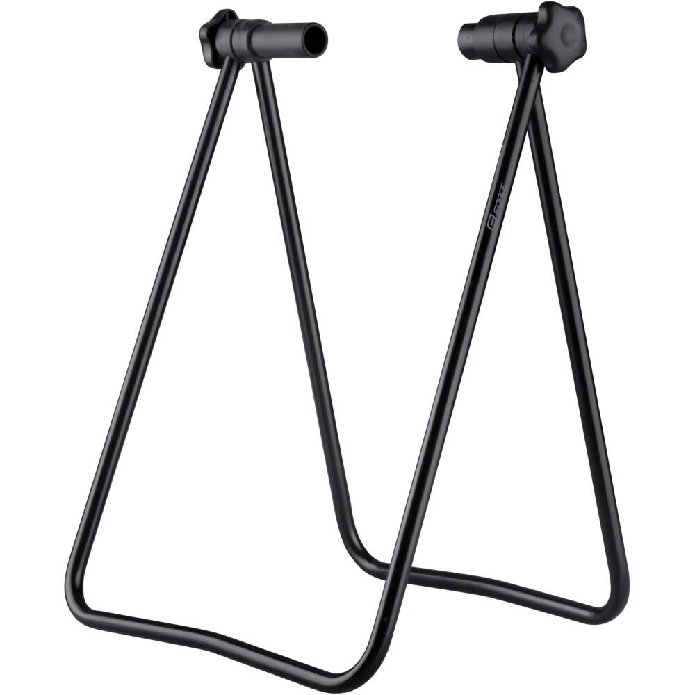 black bicycle stand for rear hub axle/ quickreleasers<br>stand width is adjusted by opening the stand<br>universal size - fits for bicycles from 20'' to 29''<br>suitable for bike shops - reduces the possibility of bike frame scratch<br>material: steel<br>packed in polybag