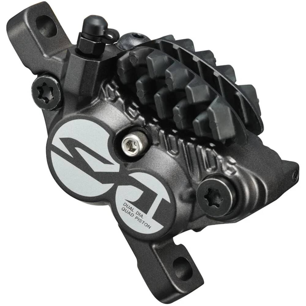 hydraulická kotoučová brzda / třmen SAINT<br>4 keramické písty - výsoká učinost a tepelná odolnost<br>uchycení POSTMOUNT - bez adaptéru<br>UNI přední/zadní - stačí dokoupit vhodný adaptér<br>kovové destičky H03C včetně chladiče<br>pro hadičku SMBH90SBLSL<br>hmotnost: 306 g<br>balené provedení v krabičce