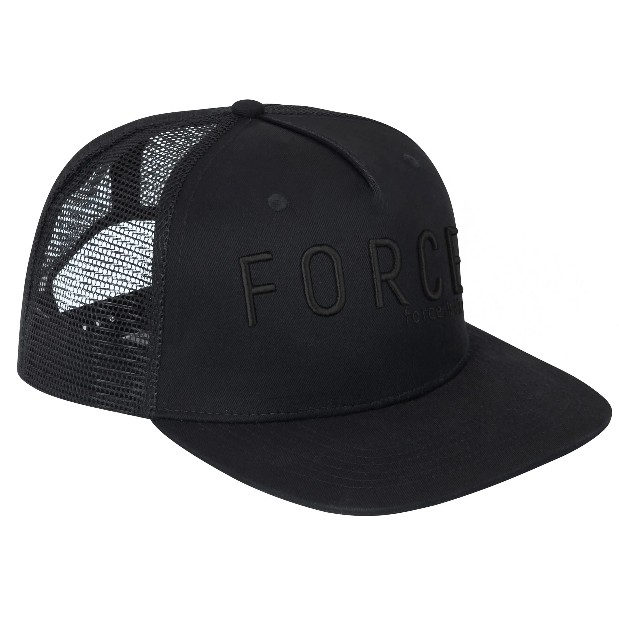 Stylish trucker cap with a classic mesh back for maximum breathability and comfort during all-day wear. The front panel features a distinctive 3D embroidered FORCE logo