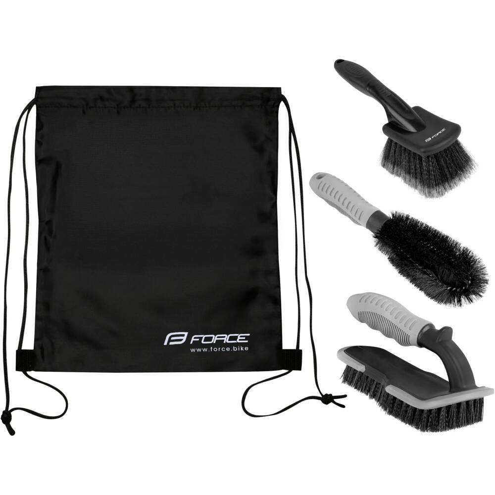3 pcs brush set for basic bike cleaning<br>Oval shape of brushes allow work in places with hard access<br>ergonomic handle with anti-slip design and hole for hanging<br>- high brush for frame and components