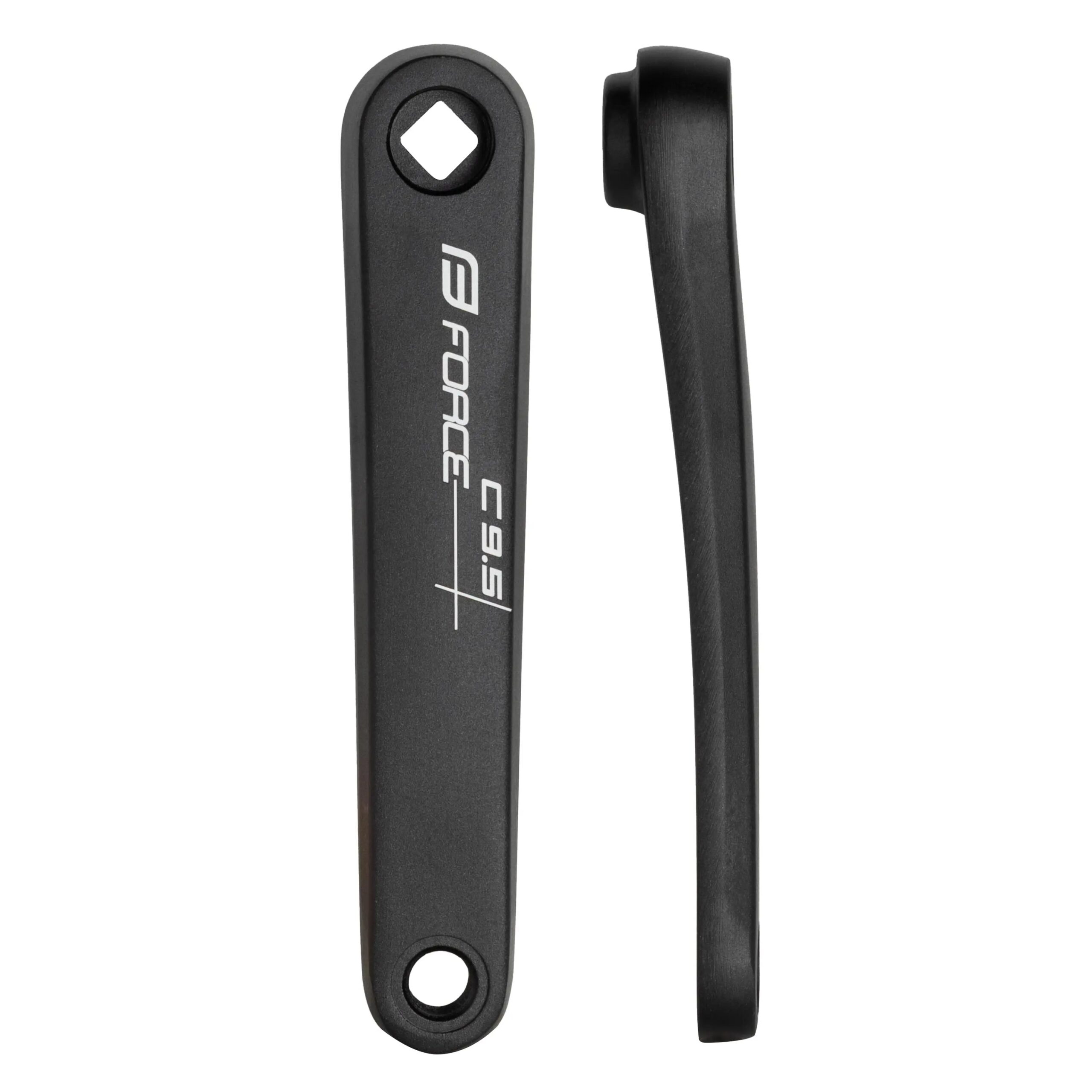 left crank on square taper bottom bracketcurved profile with FORCE logo C9.5suitable for crank set FORCE art 64422material: alloyweight: 245 gpacked in polybag