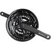 MTB crank set for 8/7/6 speed cassette<br>NON-replaceable black steel chainrings 48/38/28t<br>repleacable black plastic chain guard<br>designed for square tapered bottom bracket<br>recommended bottom bracket length: 120 mm<br>chain line: 47