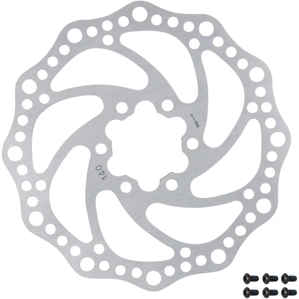 diameter of the disc brake rotor: 140 mm<br>6 bolt attachment<br>including screws for hex wrench<br>material: stainless steel <br>weight: 94 g<br>packed in polybag