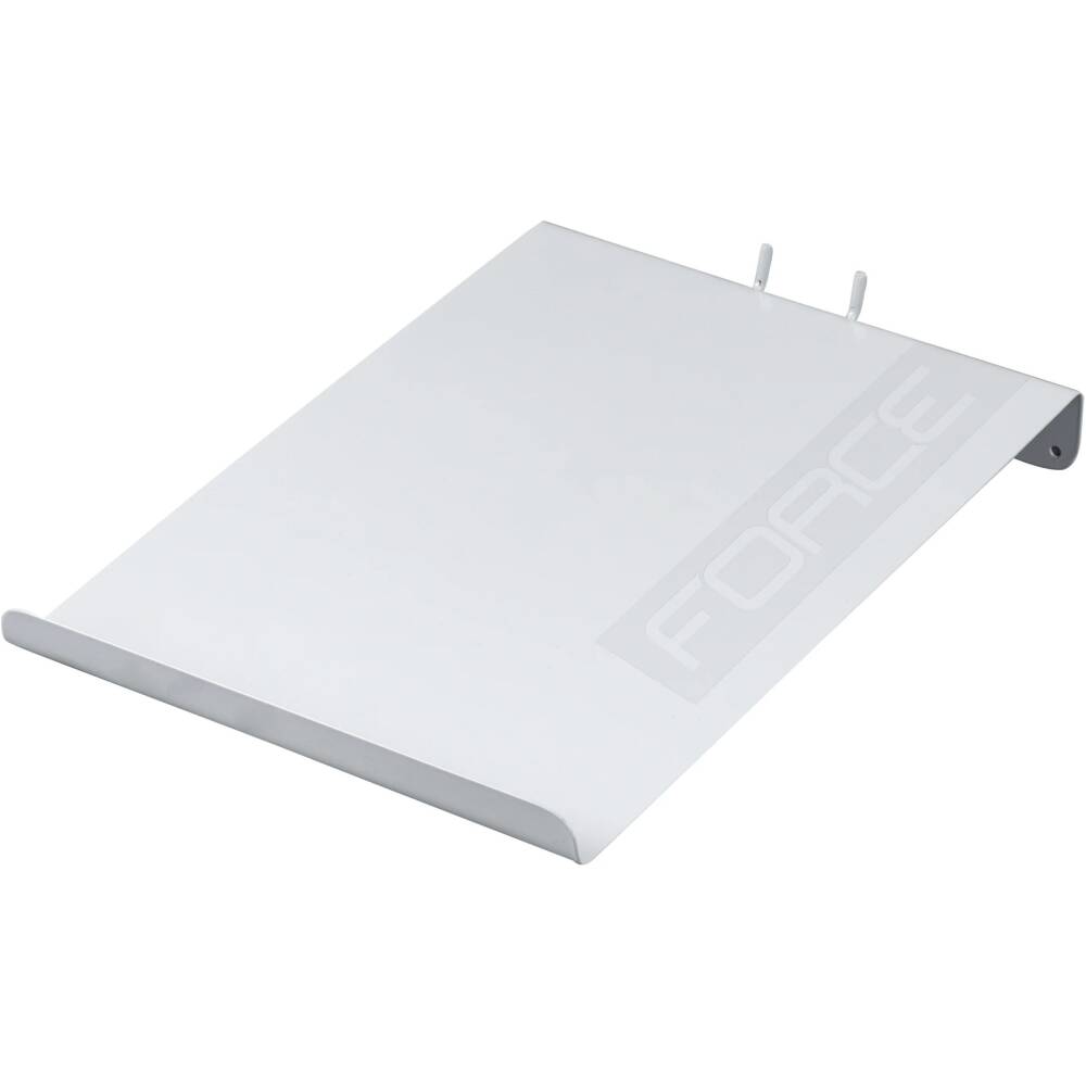 shoes/helmets rack/shelf<br>for FORCE show walls (U624175) or stands FORCE (999235)<br>decent gray sticker with the Force logo on the shelf surface<br>protective felt against scratching the stand is glued to the back of the shelf<br>the angle of inclination of the shelf is about 5-10° degrees<br>maximum load capacity: 2 kg<br>size of holder: width: 250 mm
