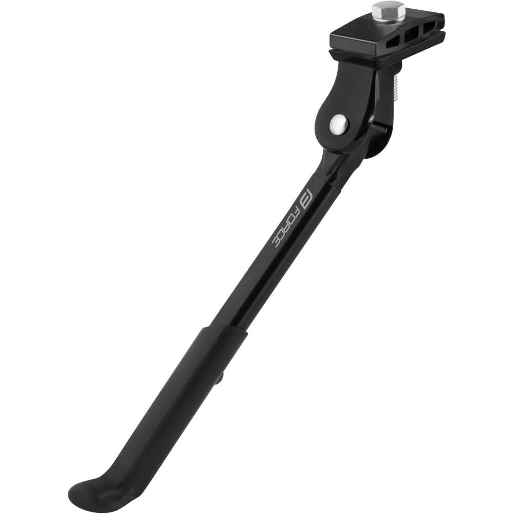 under frame kickstand FORCE <br>mounting on chainstays with counterpart<br>adjustable: for 12" - 20" wheels<br>maximal length: 25 cm<br>minimal length: 19 cm<br>with plastic end<br>material: alloy<br>weight: 195 g<br>packed on FORCE card